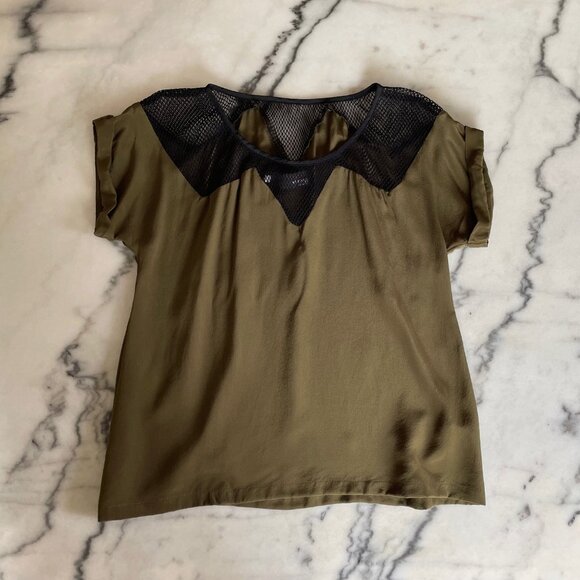 Myne Short Sleeve Silk Top with Mesh Details - Picture 4 of 13